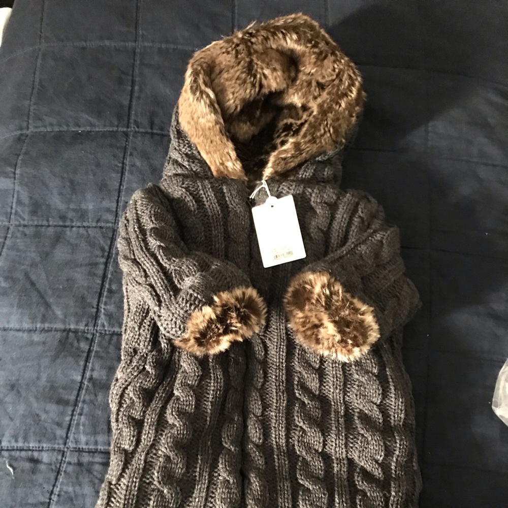 RH Baby Cable knit + Faux Fur Bunting